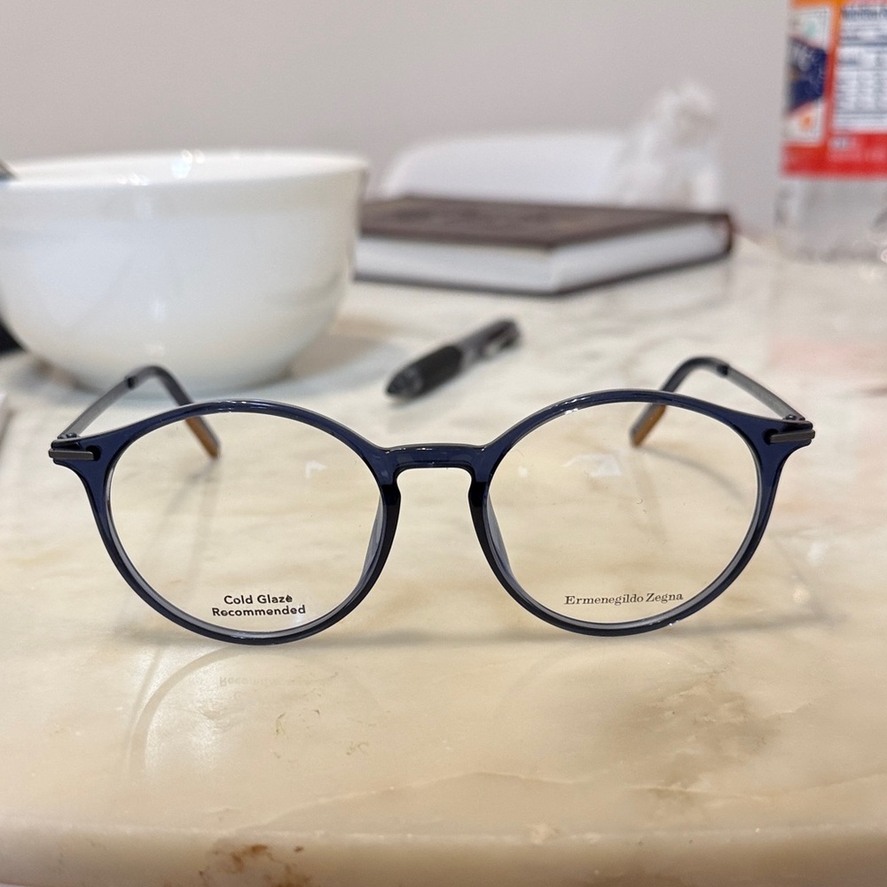 Ermenegildo Zegna Navy Round Glasses with Carry Pouch